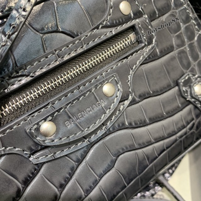 Balenciaga專櫃爆款鱷魚紋碳黑色手袋手提包 638512 巴黎世家小號Neo Classic機車包 fyj1448